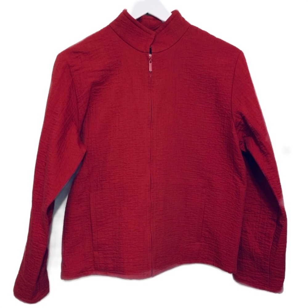 Eileen Fisher | Brick Red Zip-Up Cotton Viscose Jacket Women’s Size Small Fall